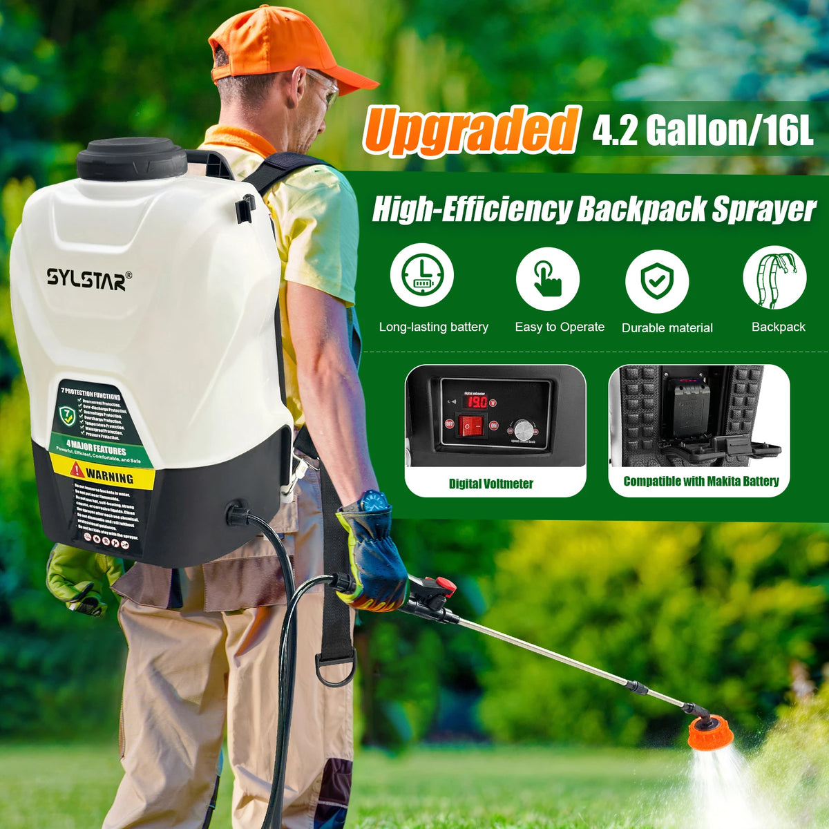 Rechargeable Electric Backpack Sprayer With Telescopic Wand For Garden Use