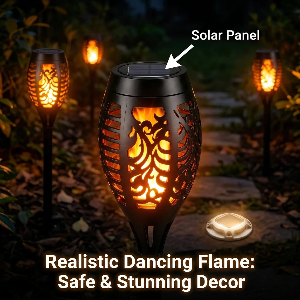 Solar Outdoor Flickering Flame Torch And Ground Lawn Lighting Set