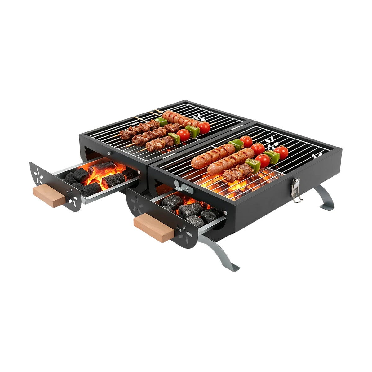 Portable Charcoal Grill, Tabletop Outdoor Barbecue Grill, Double-Sided Folding BBQ Grill for Camping Picnics