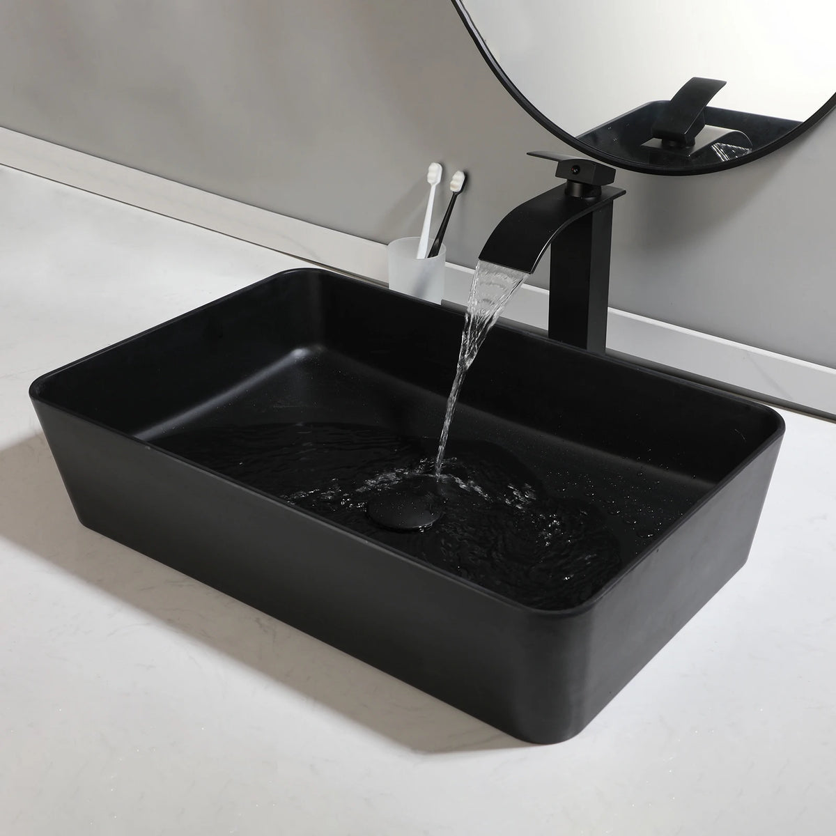 Sinlaku Oval Vessel Bathroom Sink Basin With Stainless Steel Faucet Combo