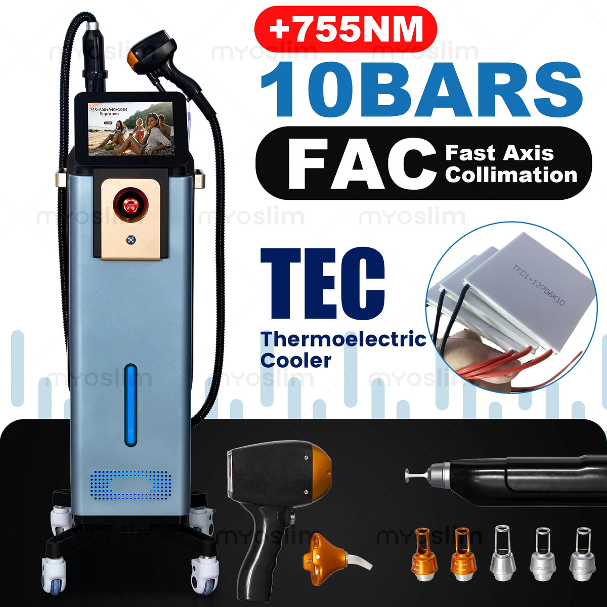 Diode Hair Removal 4/6 Wavelengths Pico Tattoo Removal Machine 755nm FAC Collimation Ice Cooling System Foldable Touc