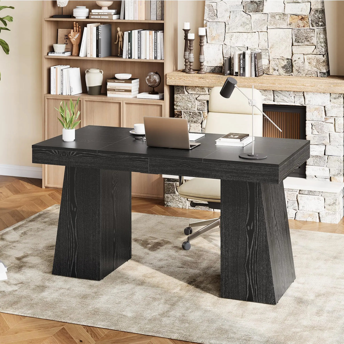 55 X 27.5 Inch Computer Desk With Drawer, Cabinet & Storage Shelves, Gaming Writing Study Table For Home Office Work