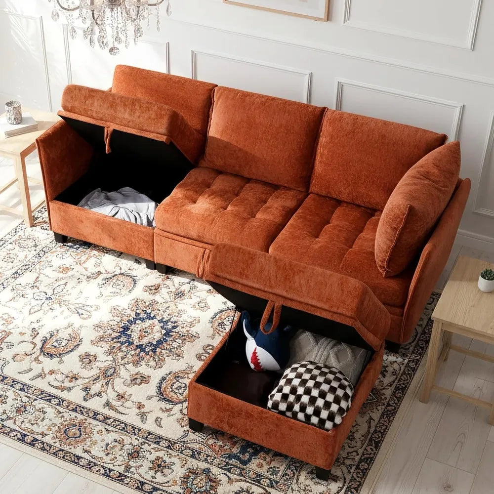 Oversized L Shaped Chenille Sectional Sofa With Storage Living Room