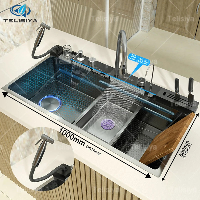 Telisiya Stainless Steel Rectangular Kitchen Sink With Digital Display