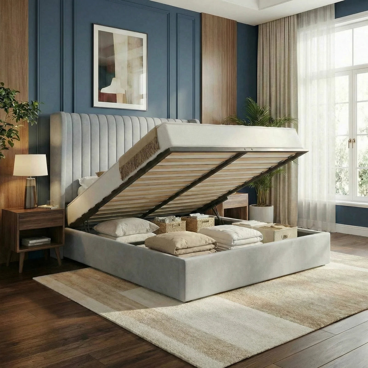 HOOMIC Upholstered Lift Up Storage Bed Frame With Hydraulic Support