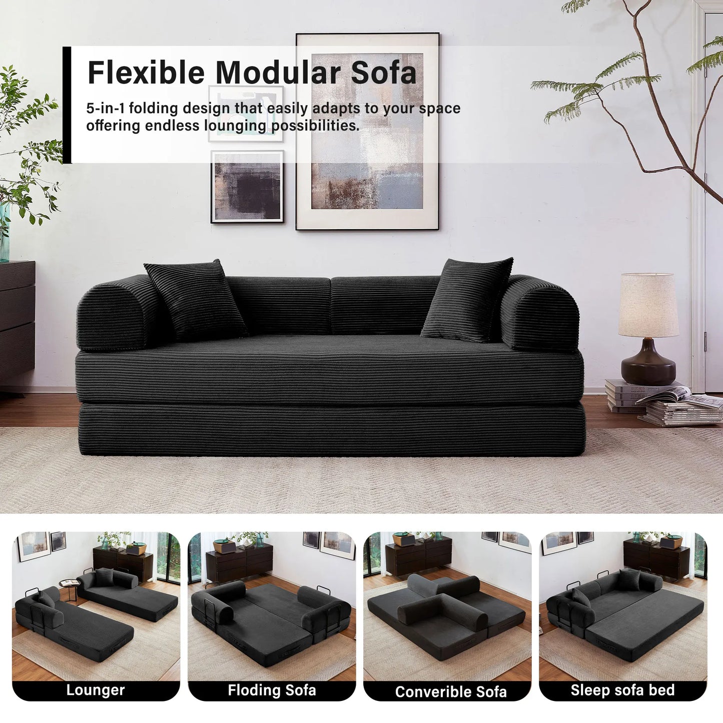 Modern Style I-Shaped Corduroy Futon Sleeper Sofa