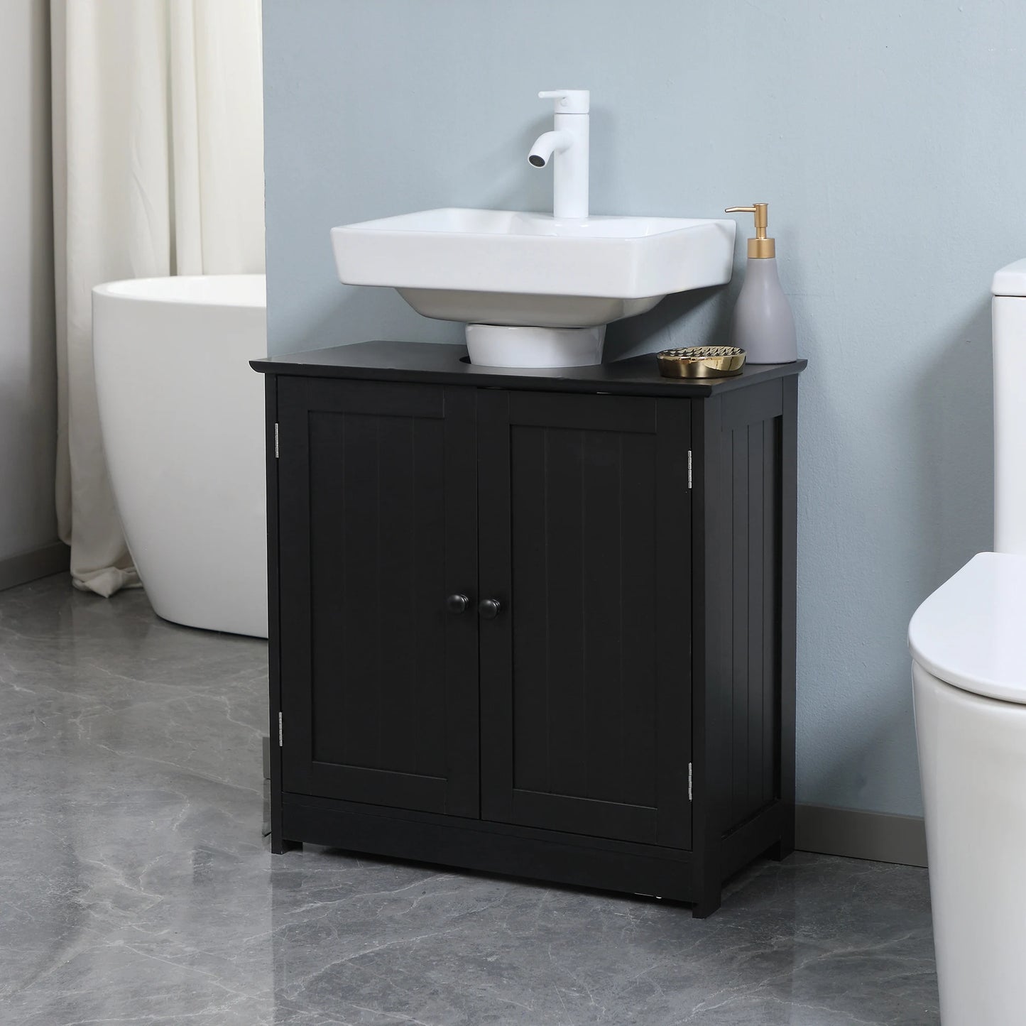 HOMCOM Under Sink Bathroom Cabinet With Doors And Shelf Vanity