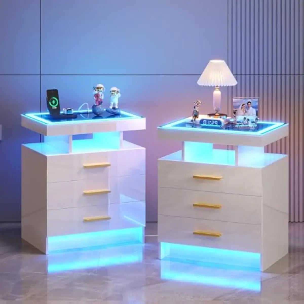 Modern Led Nightstand With Wireless Charging And Usb Ports
