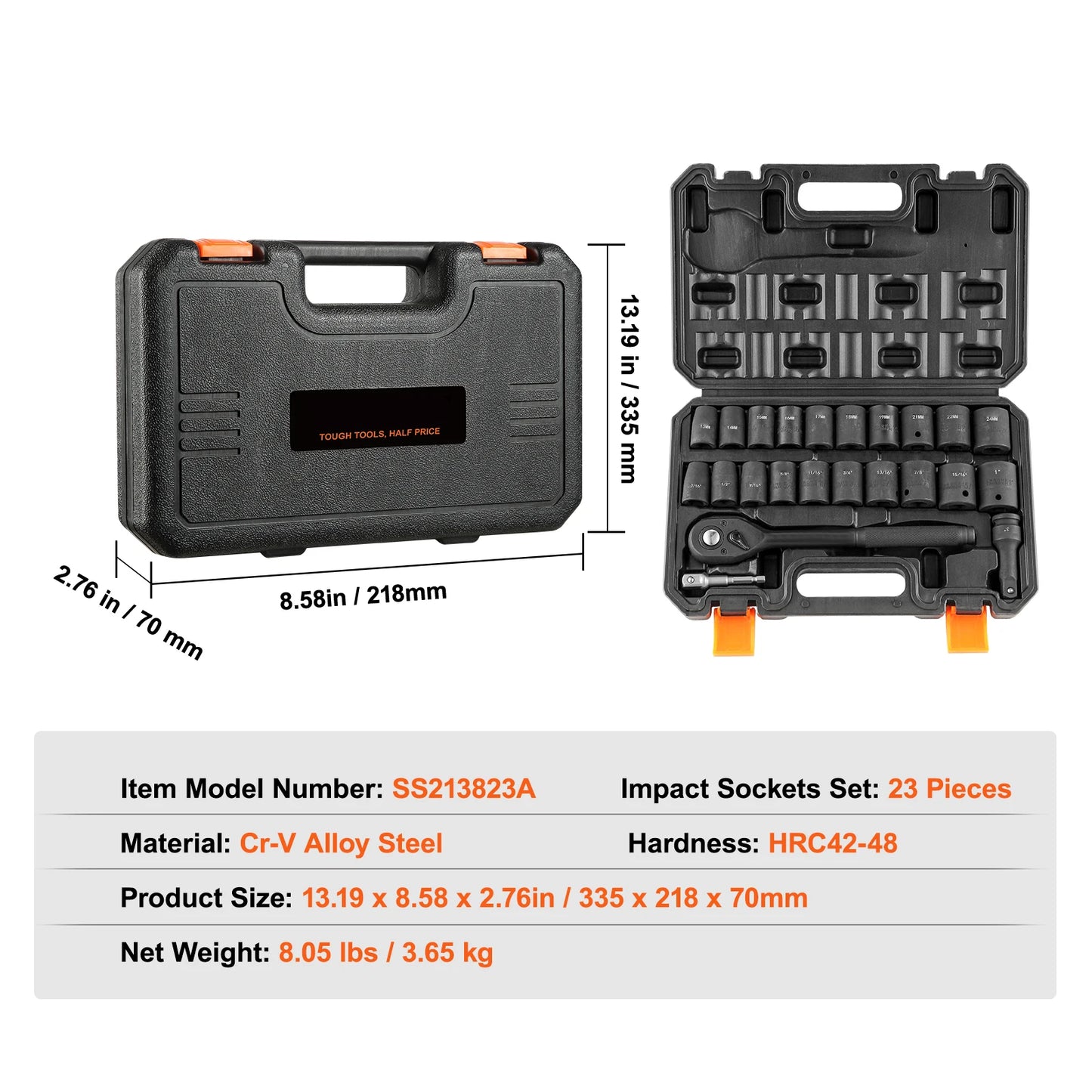 SucceBuy Impact Socket Set Deep SAE Metric Cr-V Alloy Steel