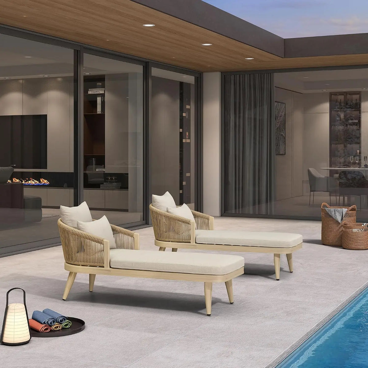 Modern Outdoor Aluminum And Wood Chaise Lounge Chairs For Patios