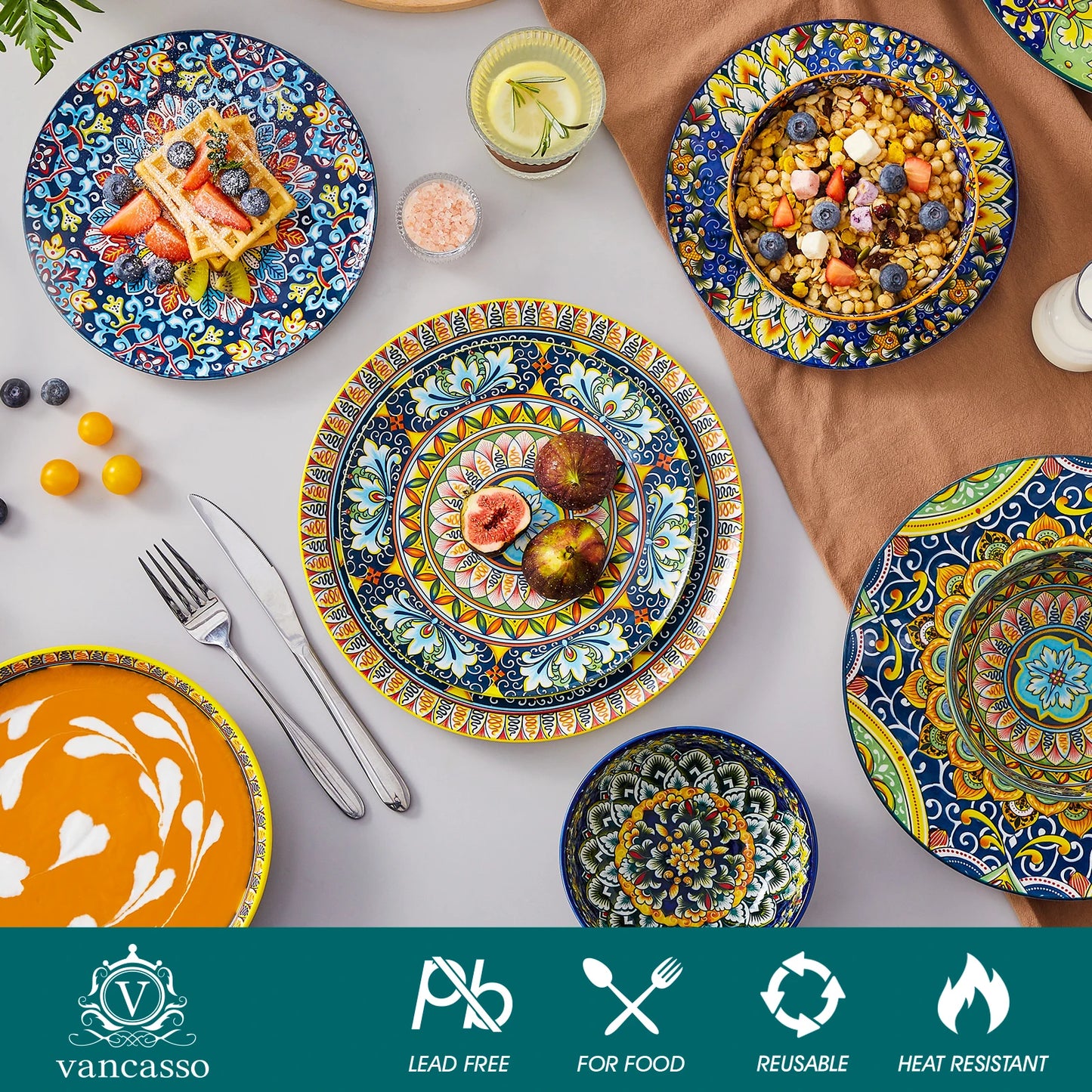 MALACASA Bohemian Porcelain Dinnerware Set 24 Pieces