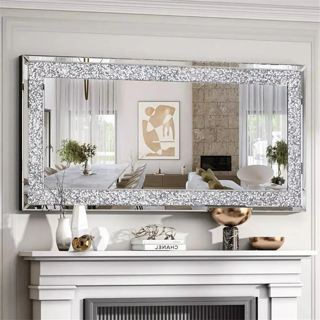 Crystal Crush Diamond Wall Mirror Rectangular Modern Rooms