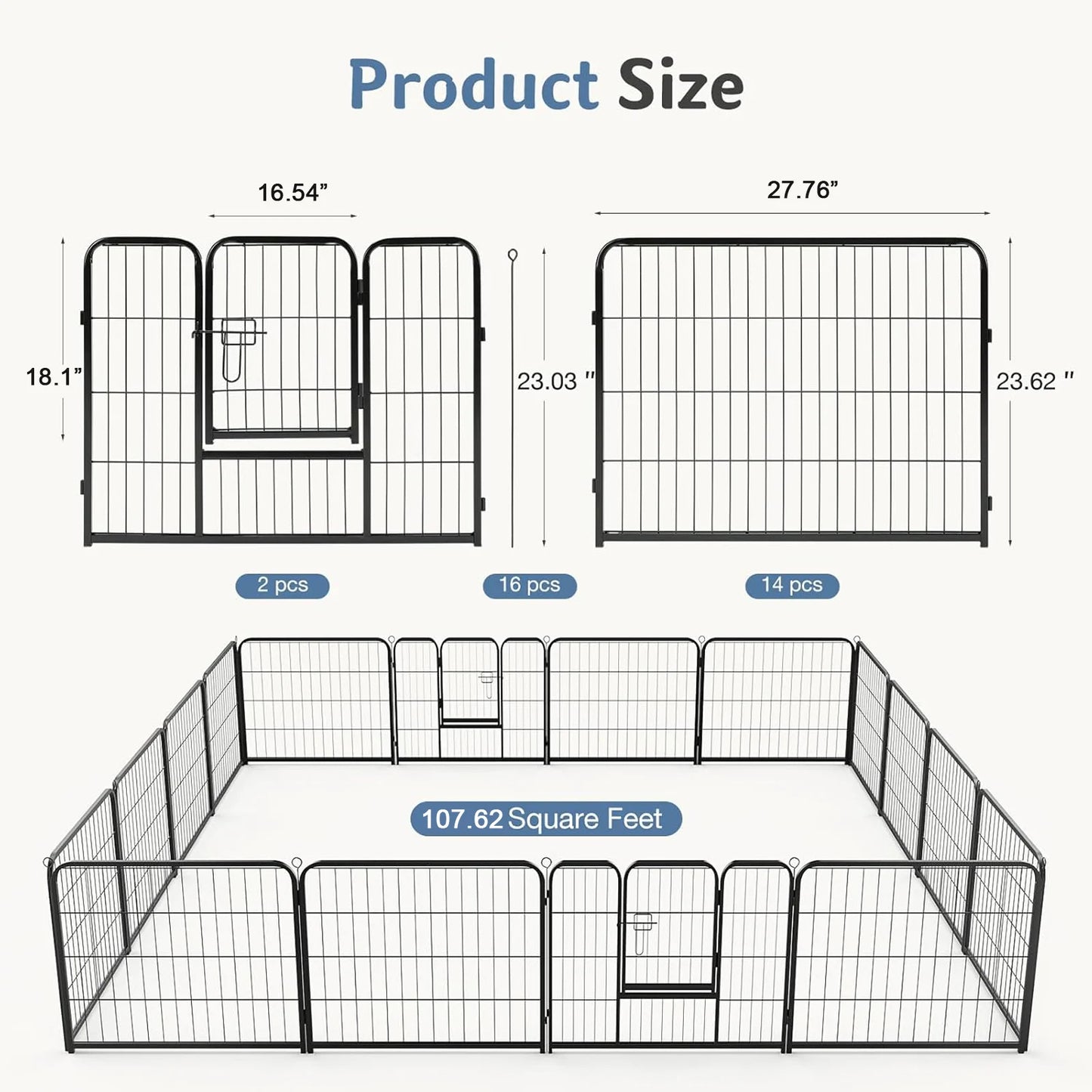 JHK 16 Panel Dog Playpen Metal Fence Foldable Outdoor Pen