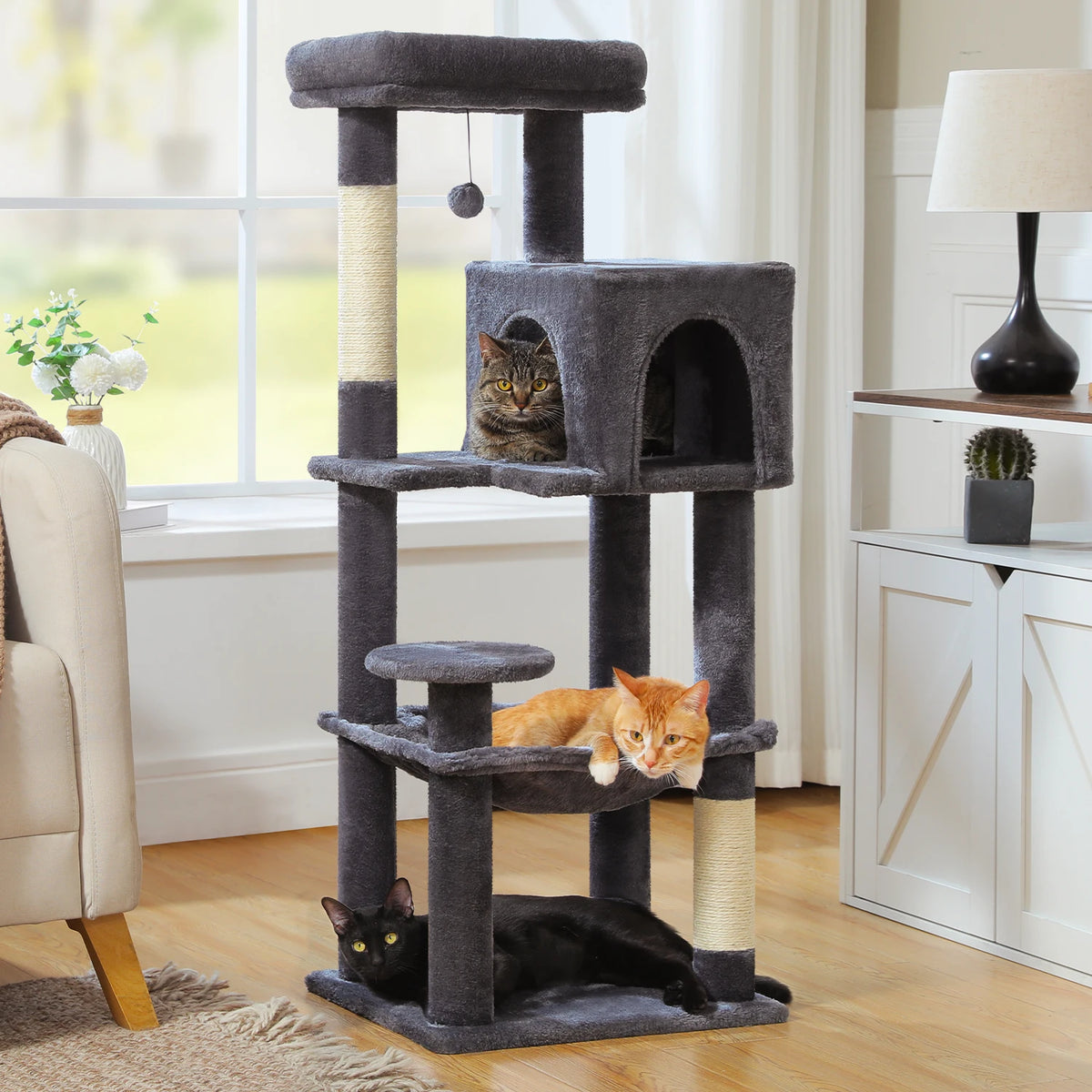 PEQULTI Multi Tier Cat Tree With Scratching Posts And Hammock