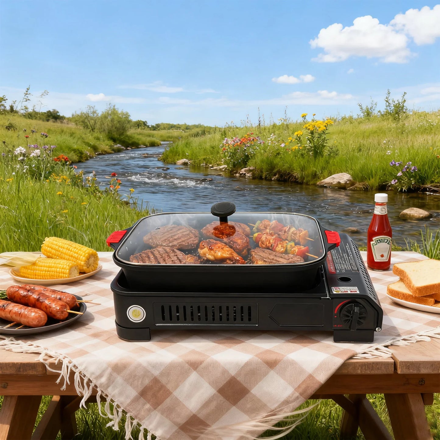 Bymaocar Outdoor Cooking Station Portable Gas Stove 2.1KW Piezo Ignition