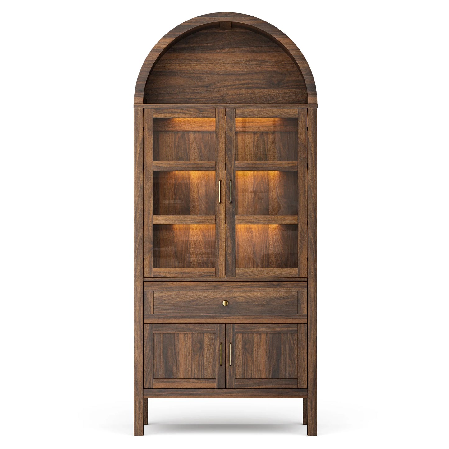 Cottinch Arched Wood Storage Cabinet With Adjustable Shelves Dimmable LED