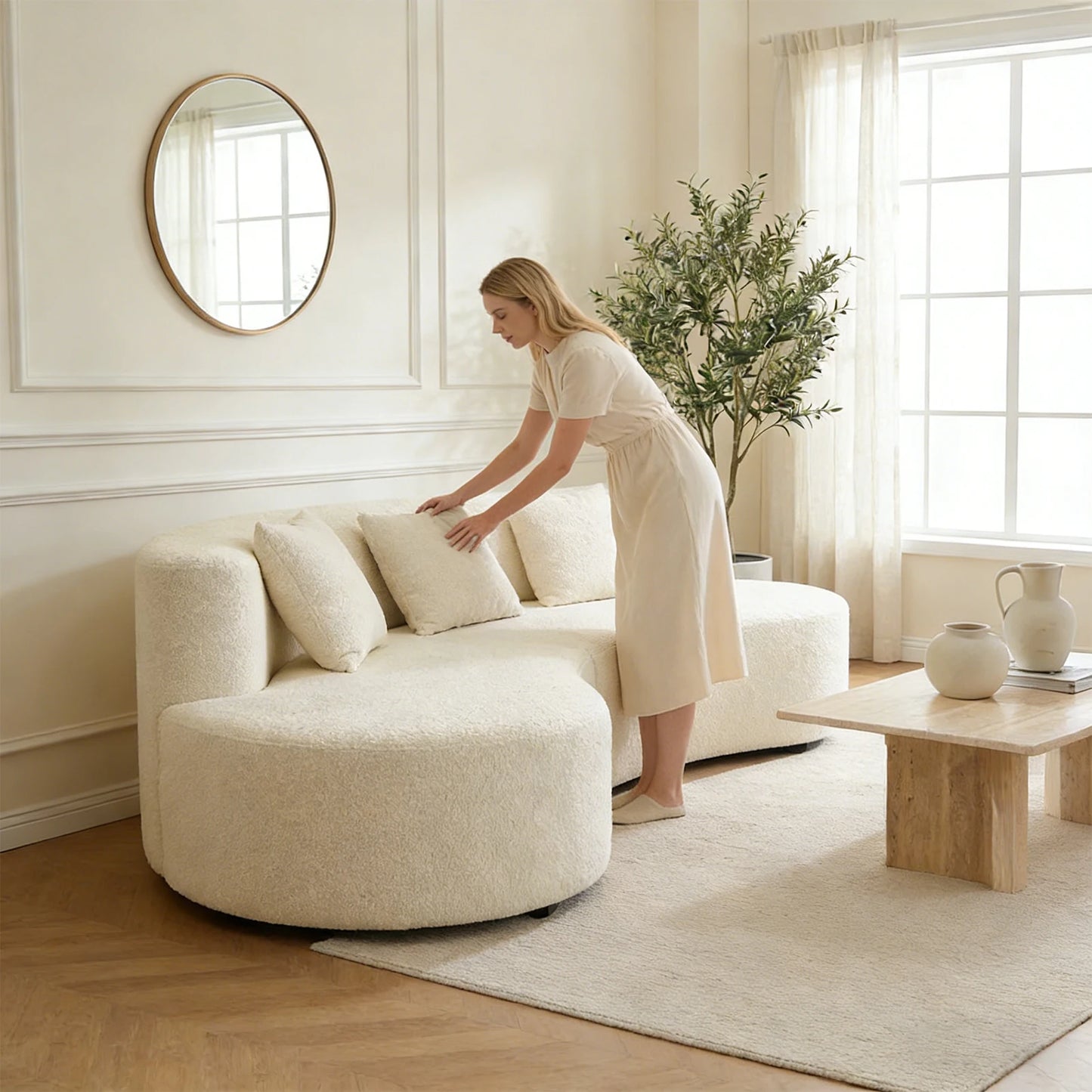 TopinCN Modern 4-Seat Curved Couch Half Moon Sectional Sofa