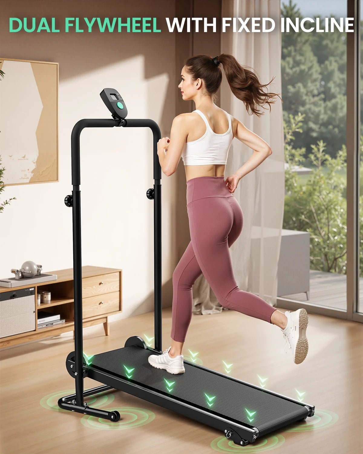 AKLUER Motorless Treadmill With Dual Flywheels And LCD Monitor