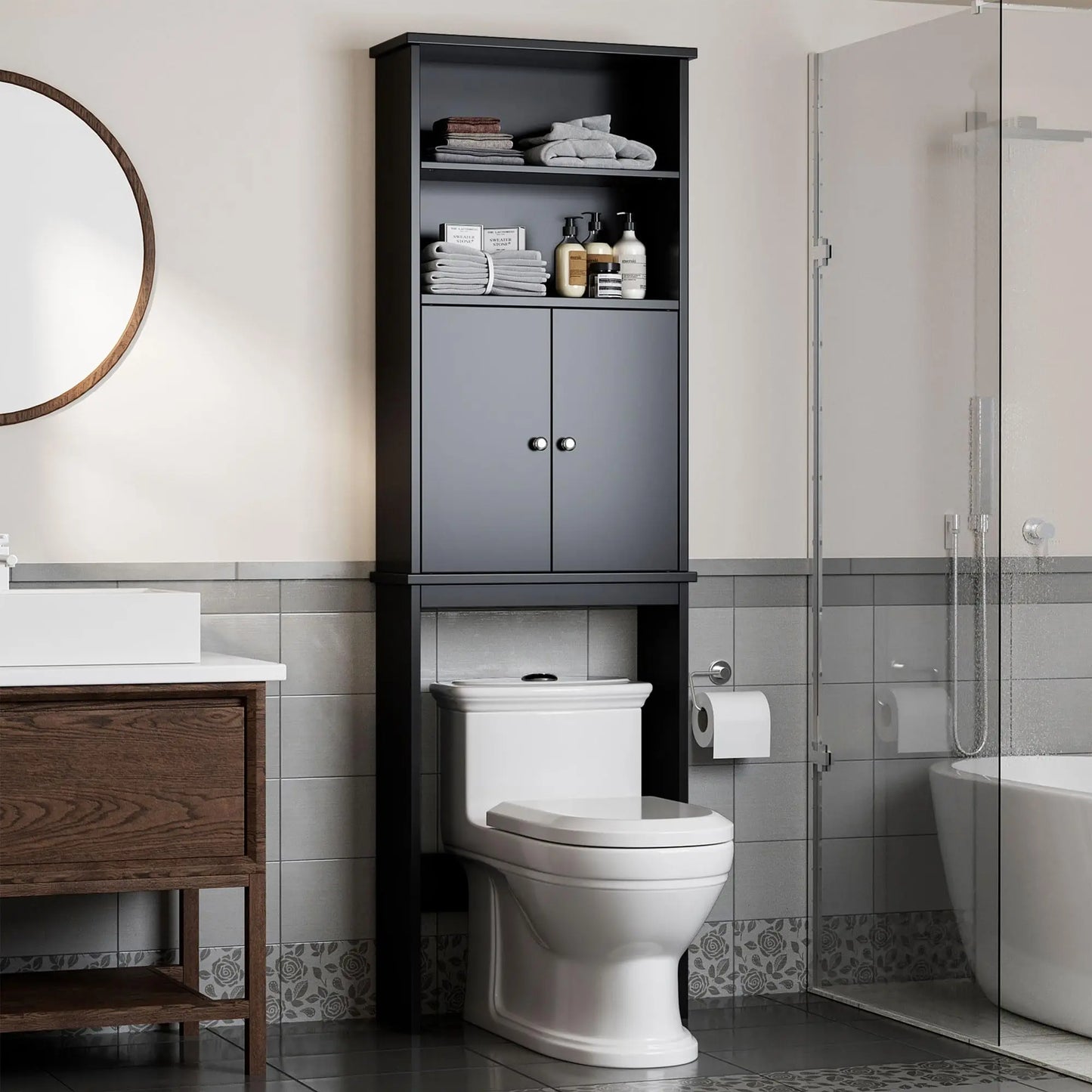XIUWO Over The Toilet Storage Cabinet With Anti Tip Device