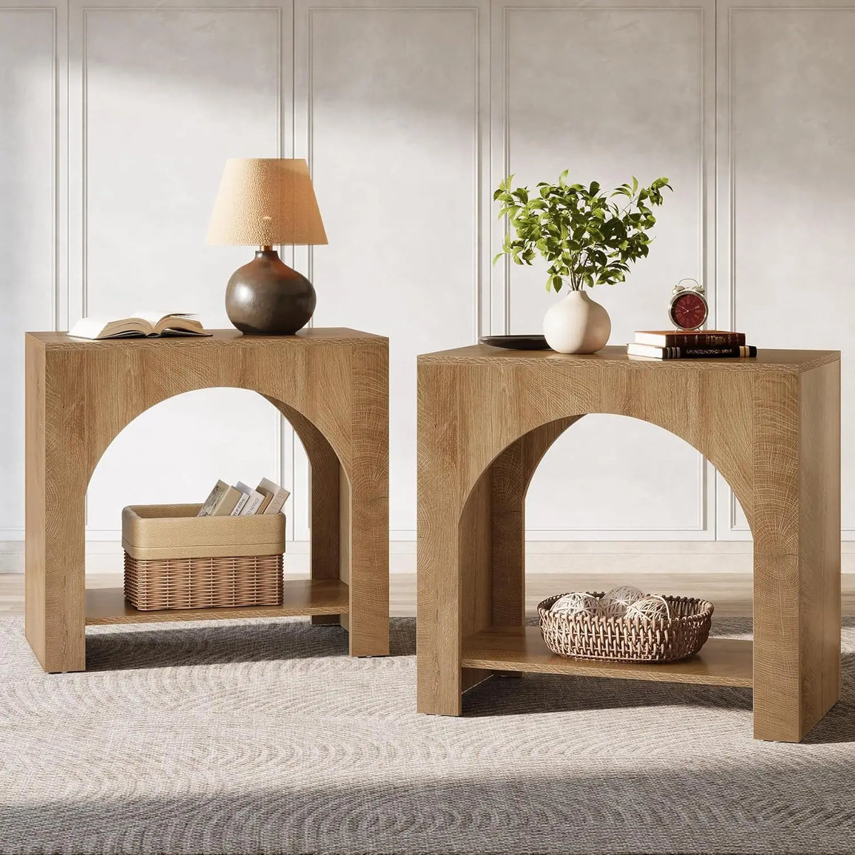Farmhouse Nightstand With Storage And Wooden Bedside Table For Bedroom