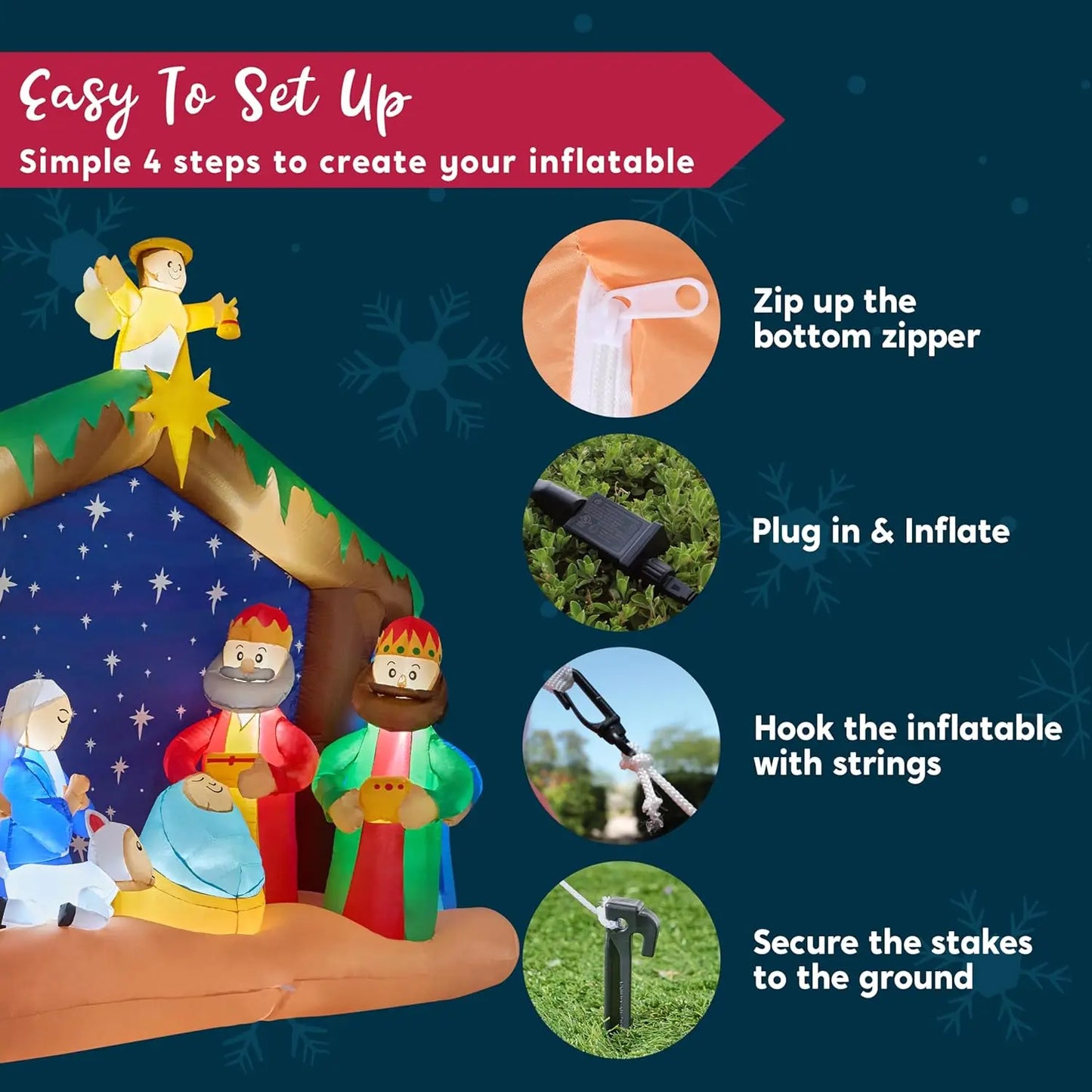 Joyfy Nativity Scene Inflatable With LEDs For Christmas Yard Decor