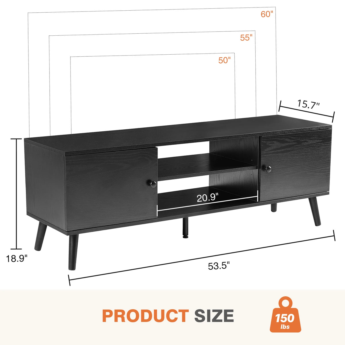 JHK Modern Wooden TV Stand Media Console With Adjustable Storage