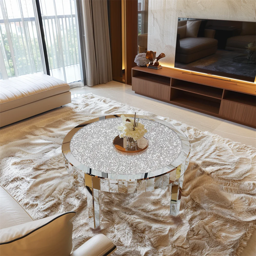 ARTLOGE Mirrored Round Coffee Table With Glass Top