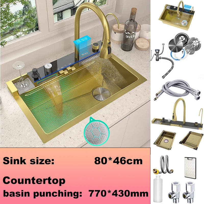 BusySink Modern Stainless Steel Kitchen Sink With Digital Display