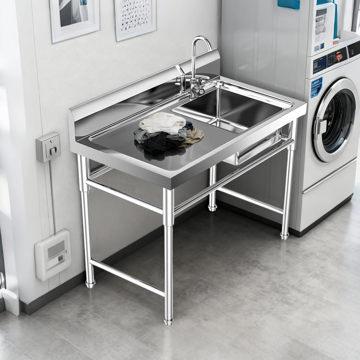 Stainless Steel Prep Sink Single Bowl With Faucet And Drainboard