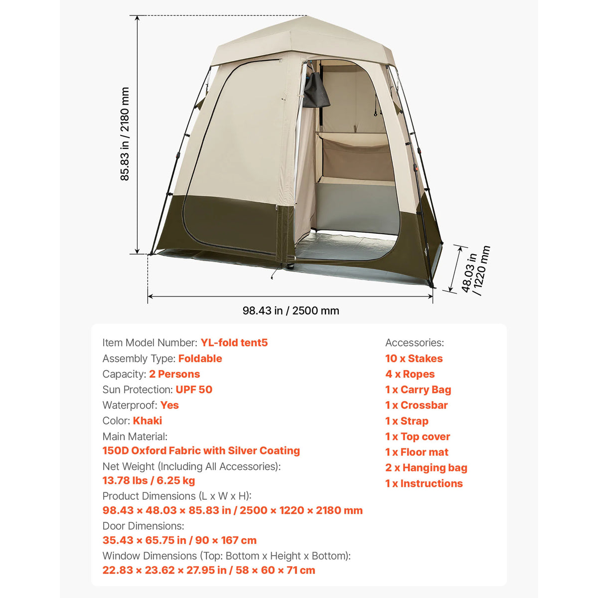 SucceBuy Double Layer Camping Privacy Shower Tent Outdoor Portable