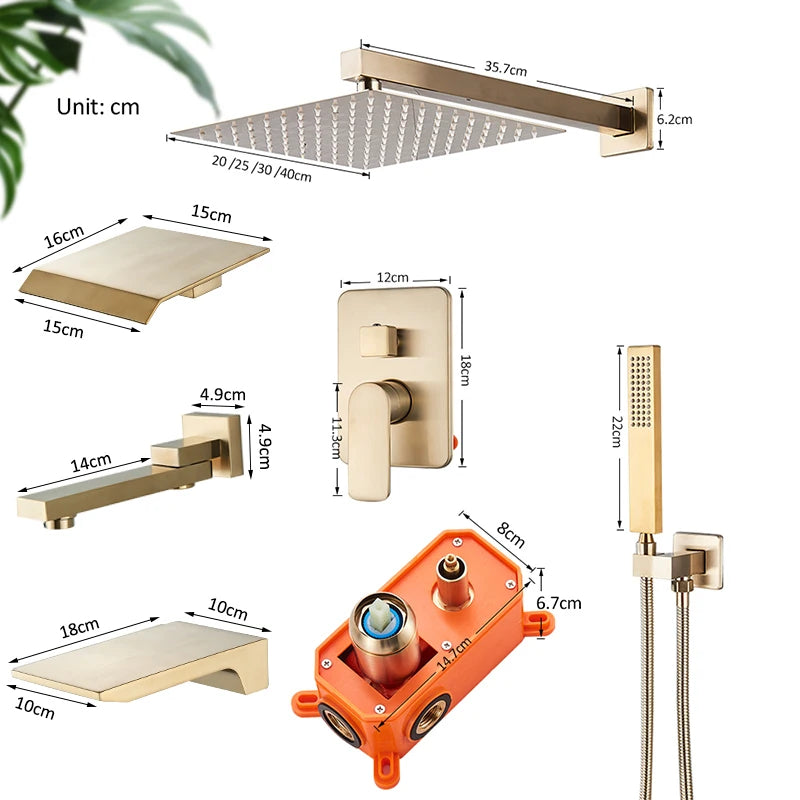 Quyanre Brushed Wall Mounted Shower System With Rainfall Faucet