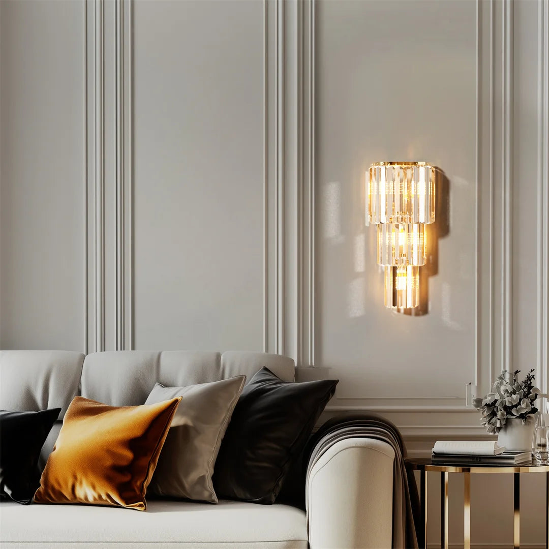 Crystal Wall Lamp Three Layer Sconce With E14 LED Lights