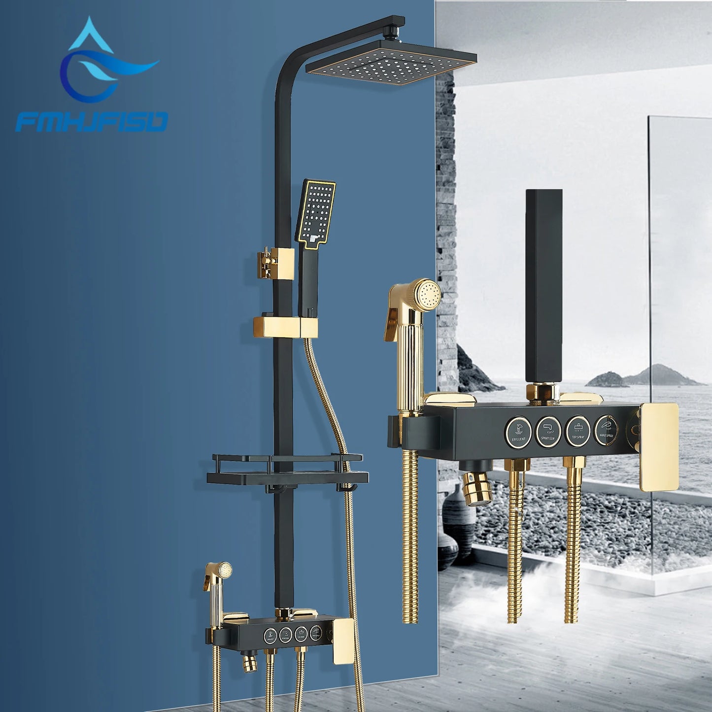 Fmhjfisd Rainfall Shower Faucet Set Brass 4Way Liftable Shower