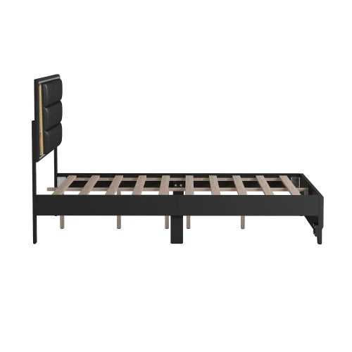 Queen Bed Upholstered 3 Piece Bedroom Set LED Lights Nightstands