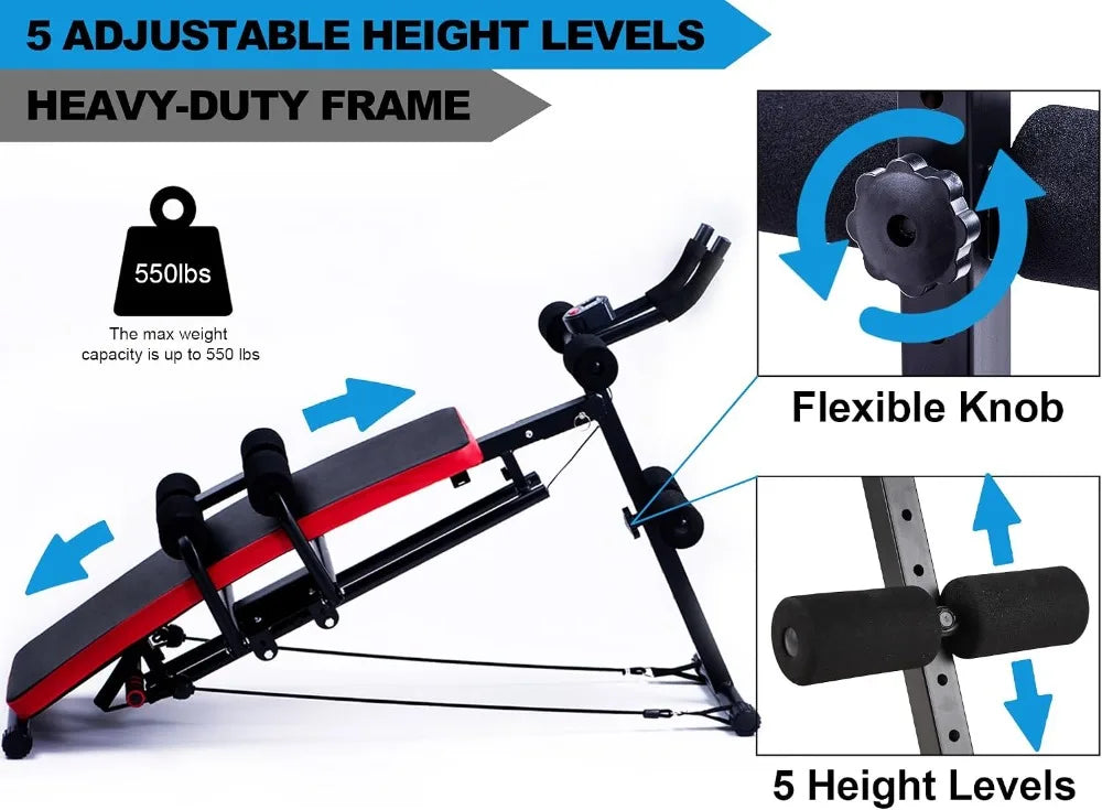 Foldable Ab Bench With Resistance Bands For Home Fitness