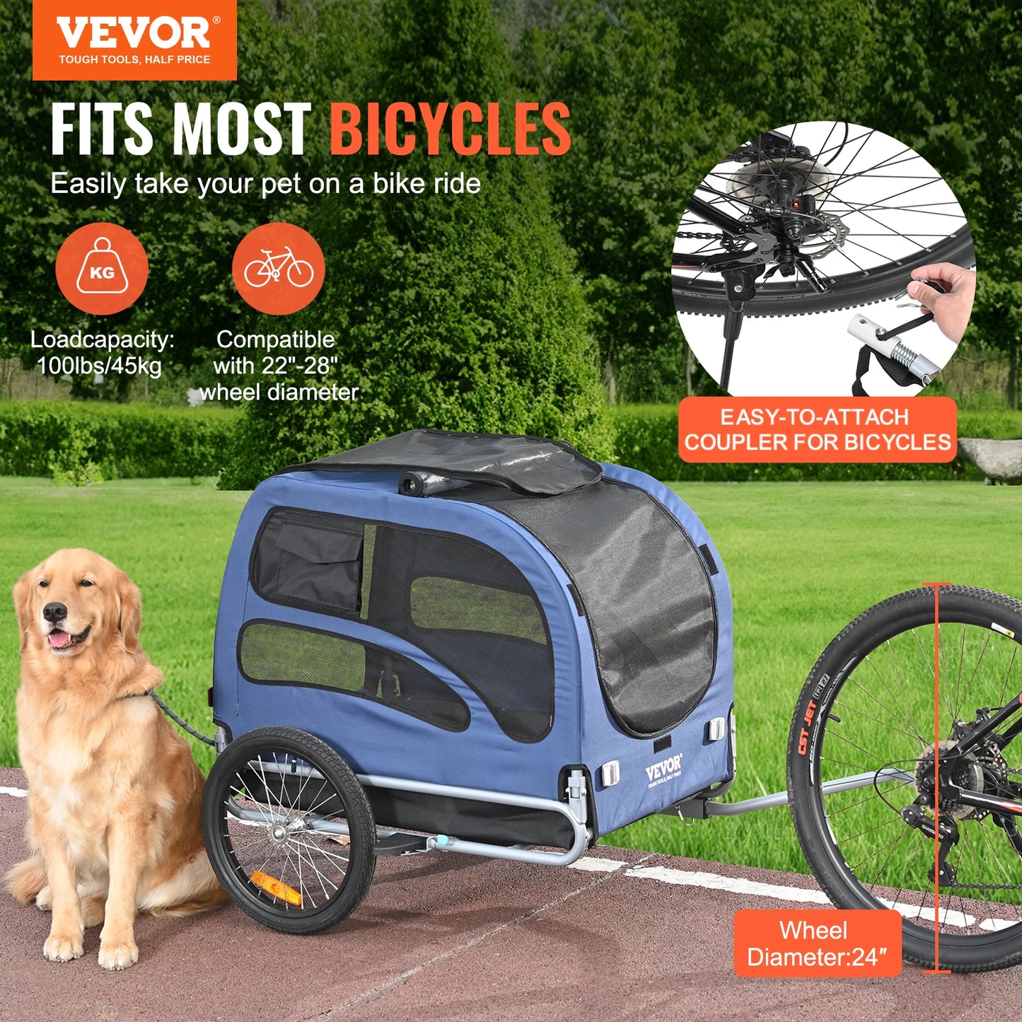 SucceBuy Dog Bike Trailer With Coupler And Safety Reflectors