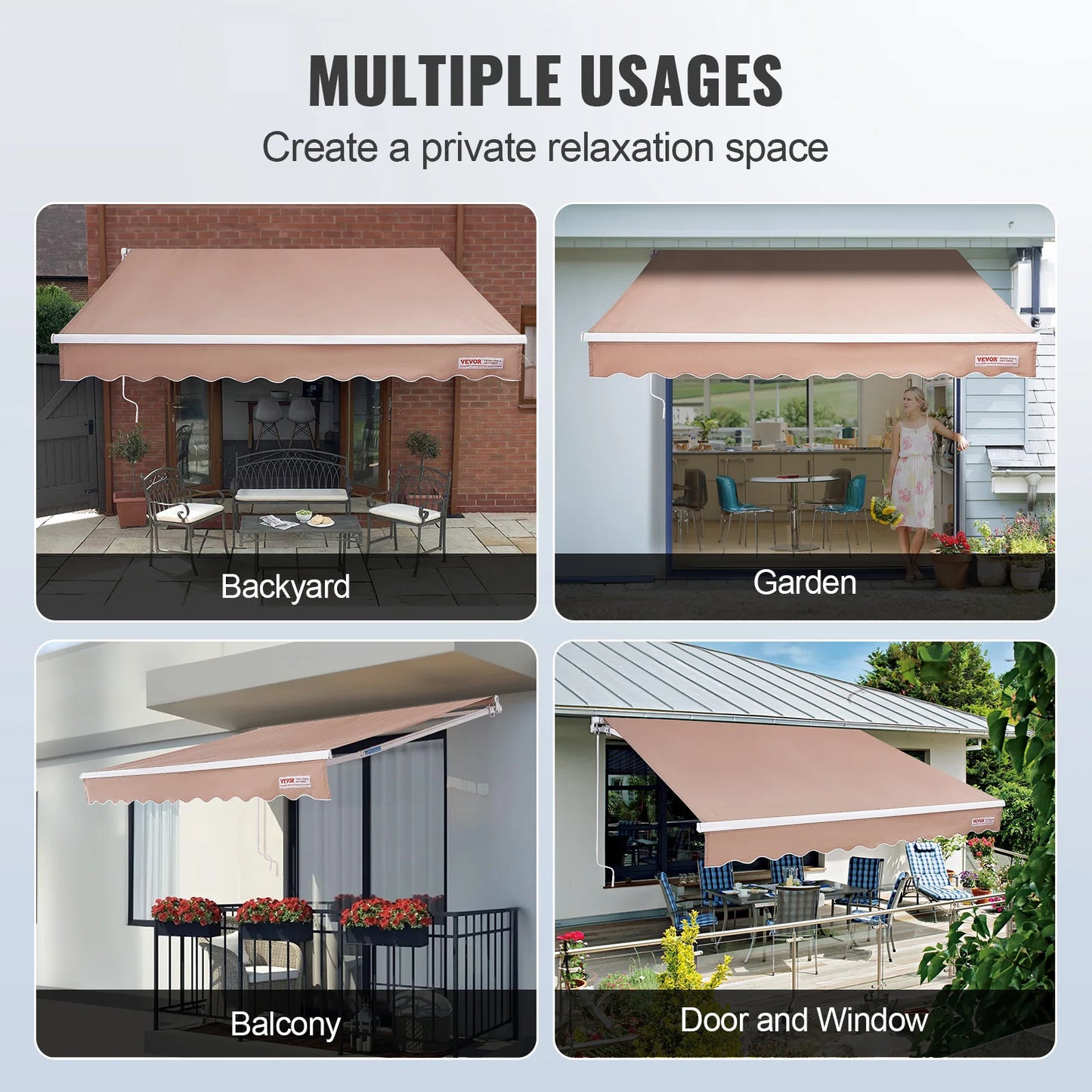SucceBuy Manual Retractable Awning Outdoor Sun Shade Polyester