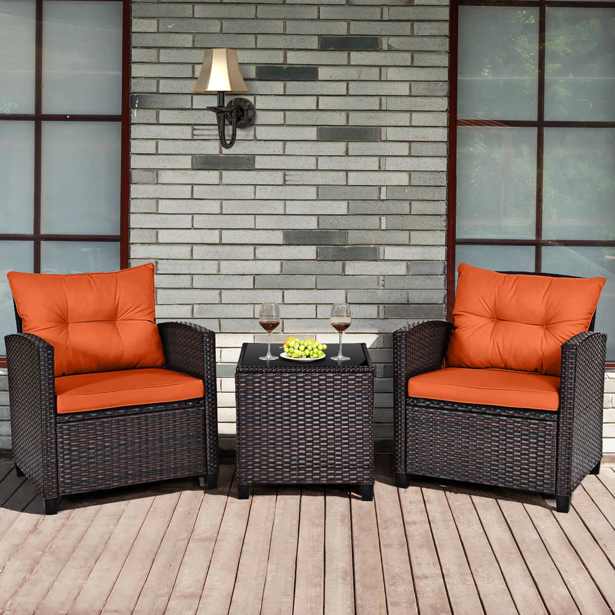 Homasis Rattan Patio Furniture Cushioned Outdoor Conversation Set
