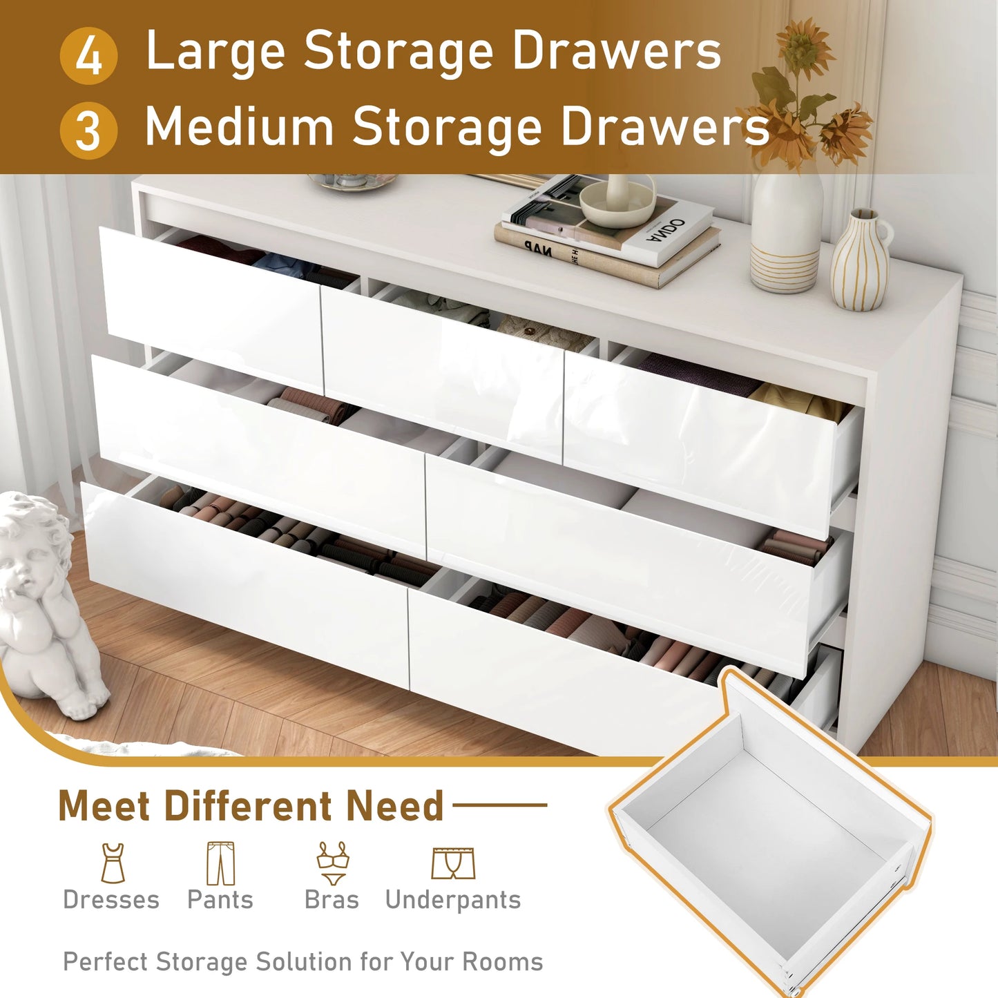 QiaoShiRen 7-Drawer Dresser, Modern Wooden Chest of Drawers