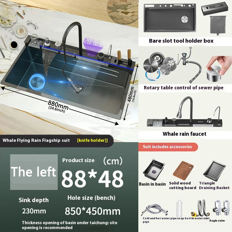 Telisiya Stainless Steel Rectangular Kitchen Sink With Digital Display