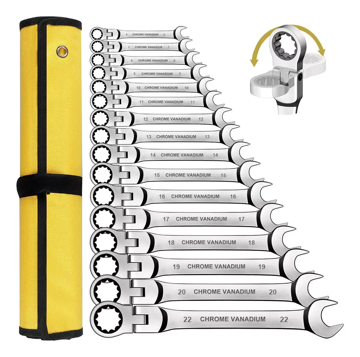 WOZOBUY Flex-Head Ratchet Wrench Set 12/14/16/17pcs Cr-V