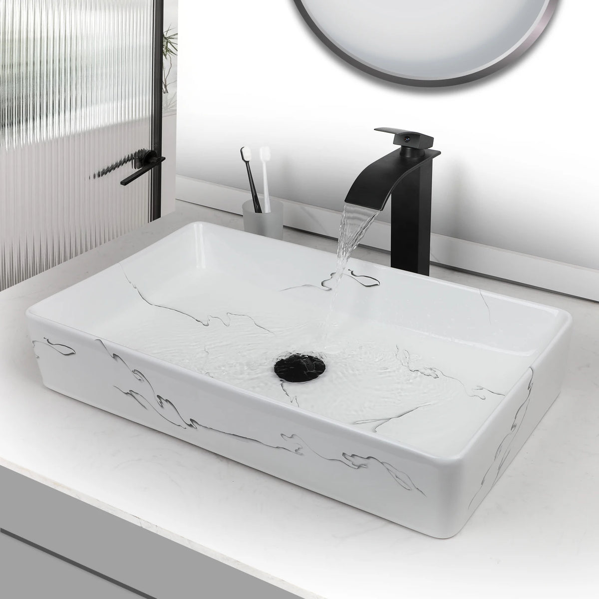 KEMAIDI Rectangular Ceramic Bathroom Vessel Sink