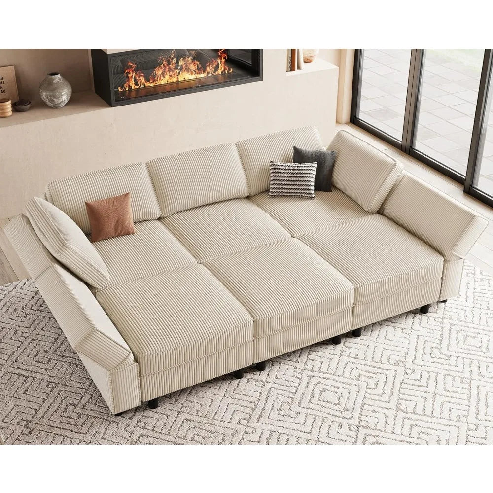 XIAOLANG Modular Sectional Sofa With Deep Storage Corduroy Convertible Sleeper