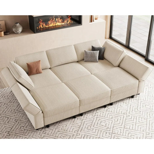 XIAOLANG Modular Sectional Sofa With Deep Storage Corduroy Convertible Sleeper