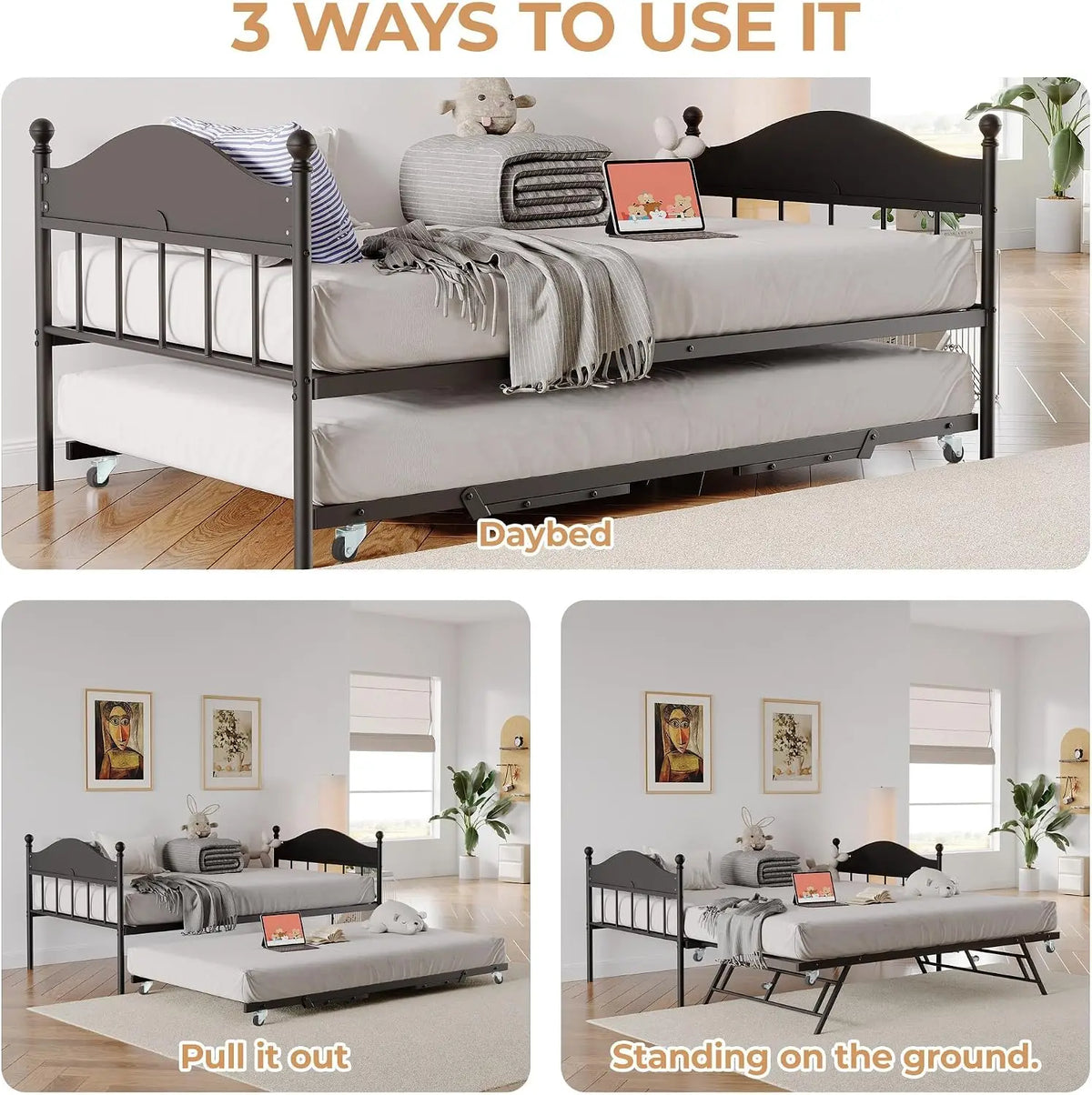 Garvee Heavy Duty Metal Platform Bed Frame With Steel Slats