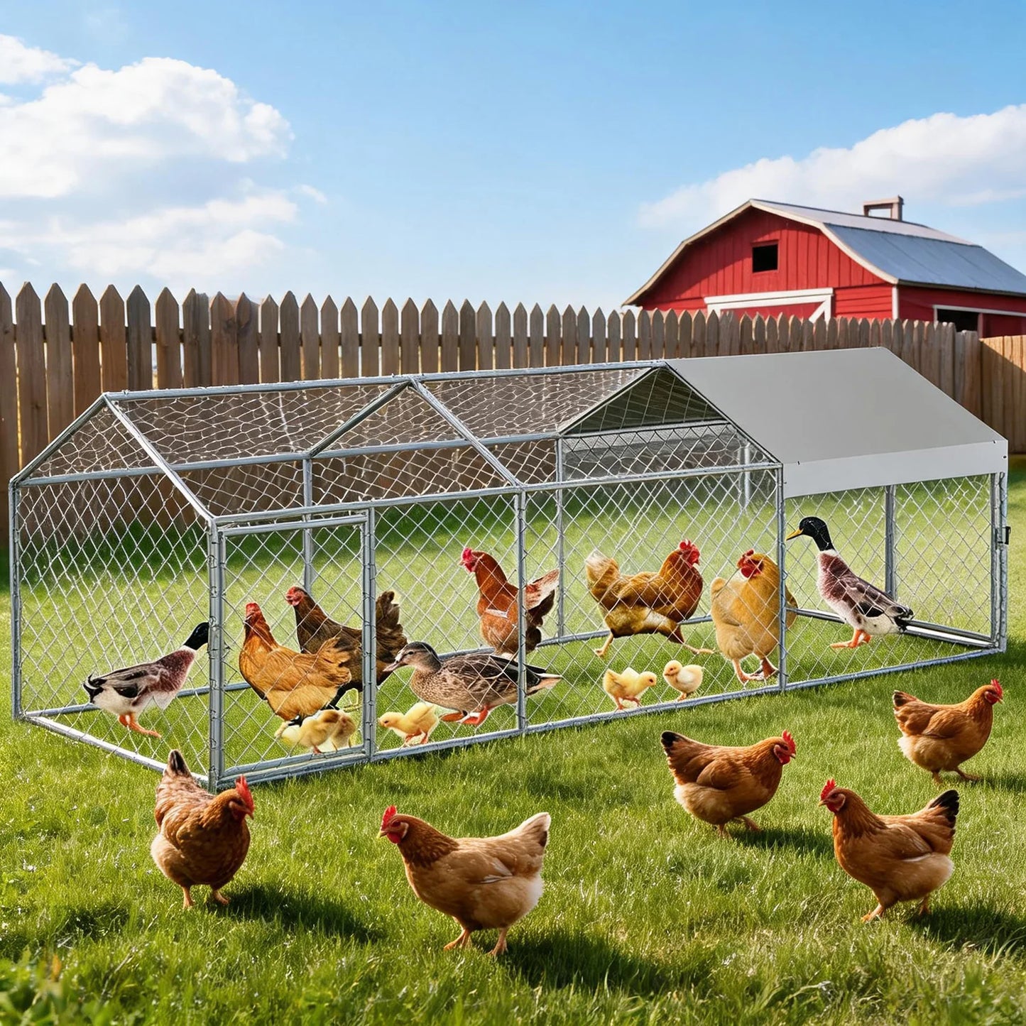 HiMISS Portable Metal Chicken Coop With UV Waterproof Cover