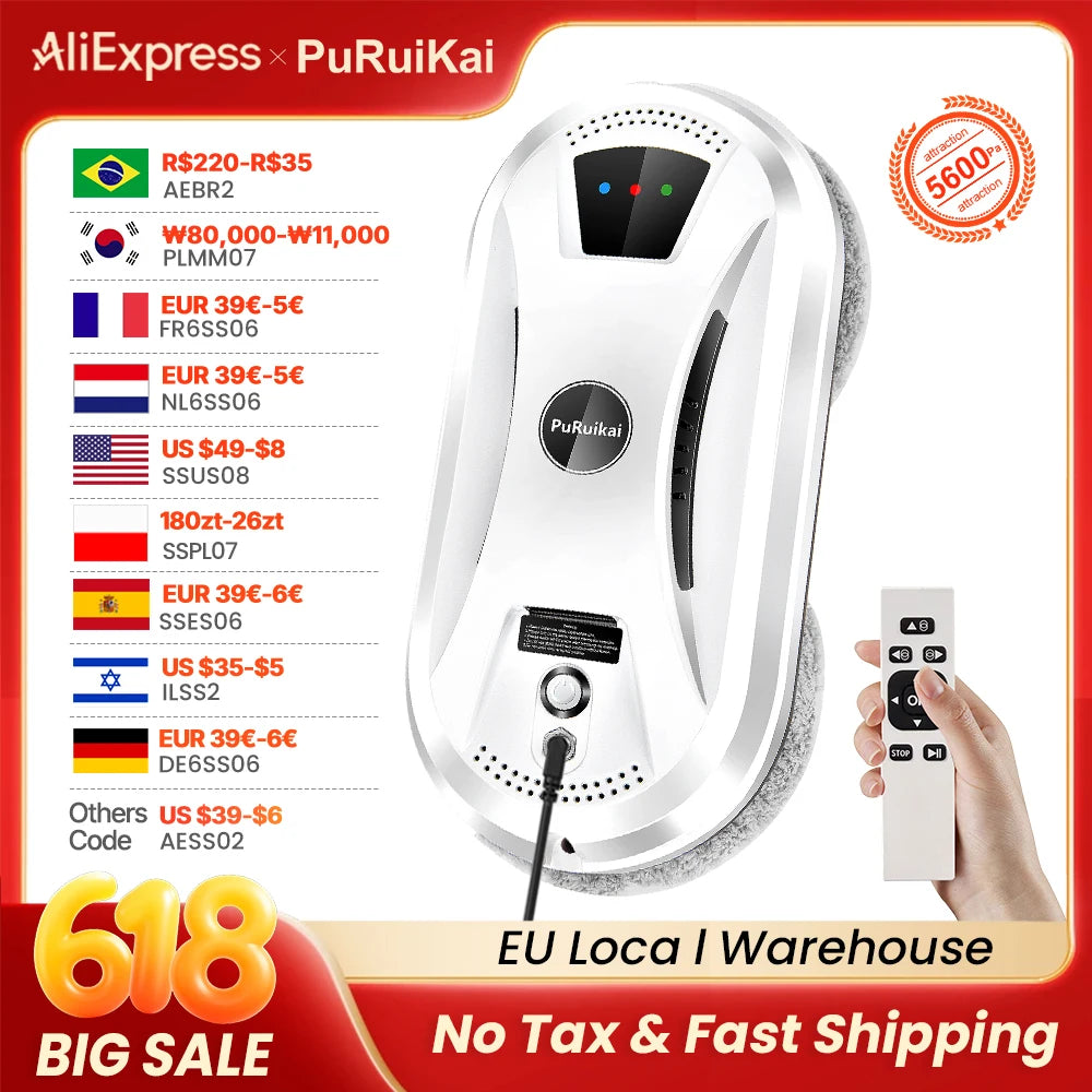 PuRuikai Ultra Thin Window Cleaning Robot With Remote Control
