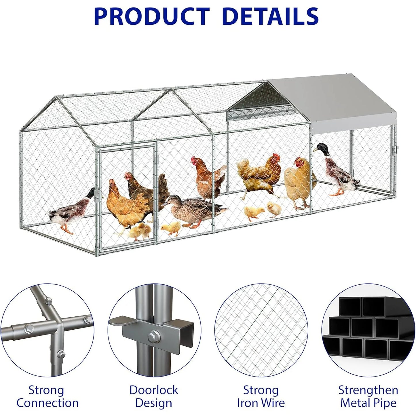 HiMISS Portable Metal Chicken Coop With UV Waterproof Cover