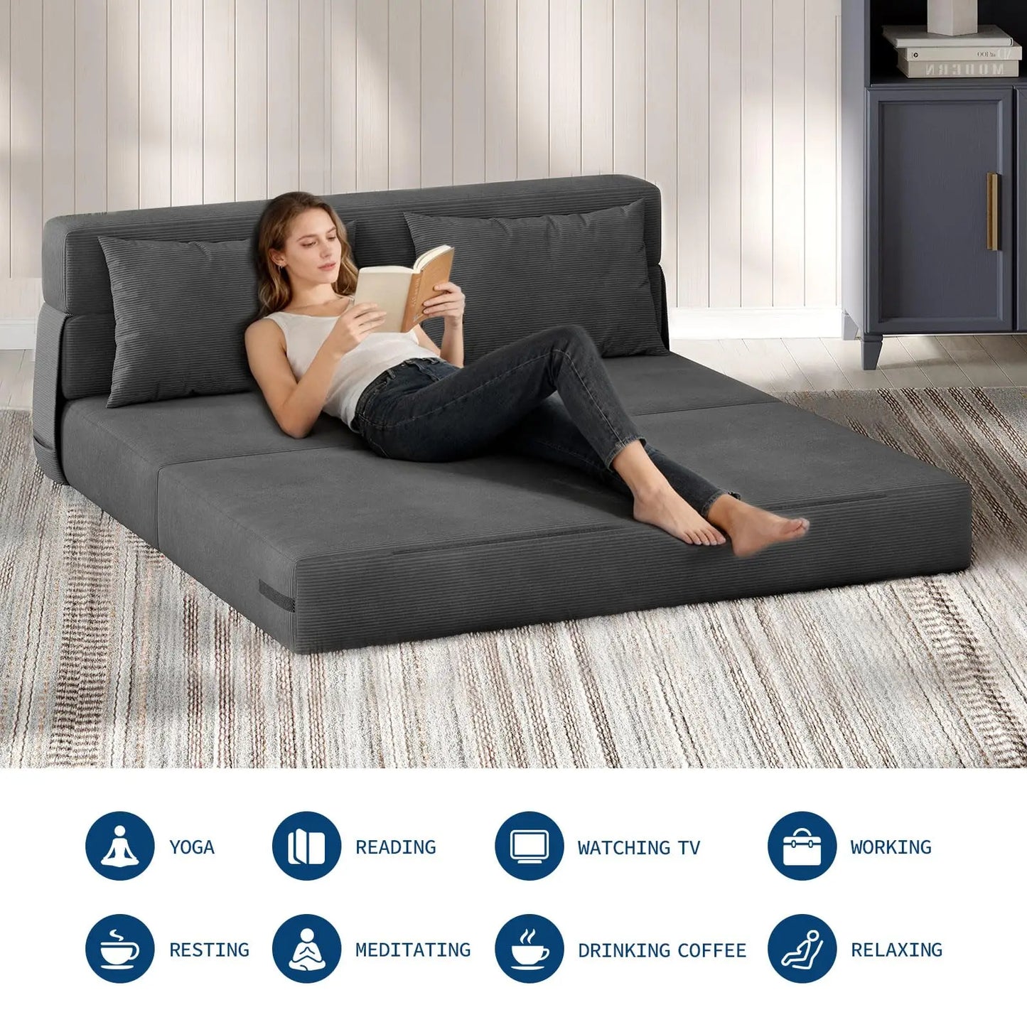 HobbyLane 4-in-1 Folding Sofa Bed Corduroy Loveseat
