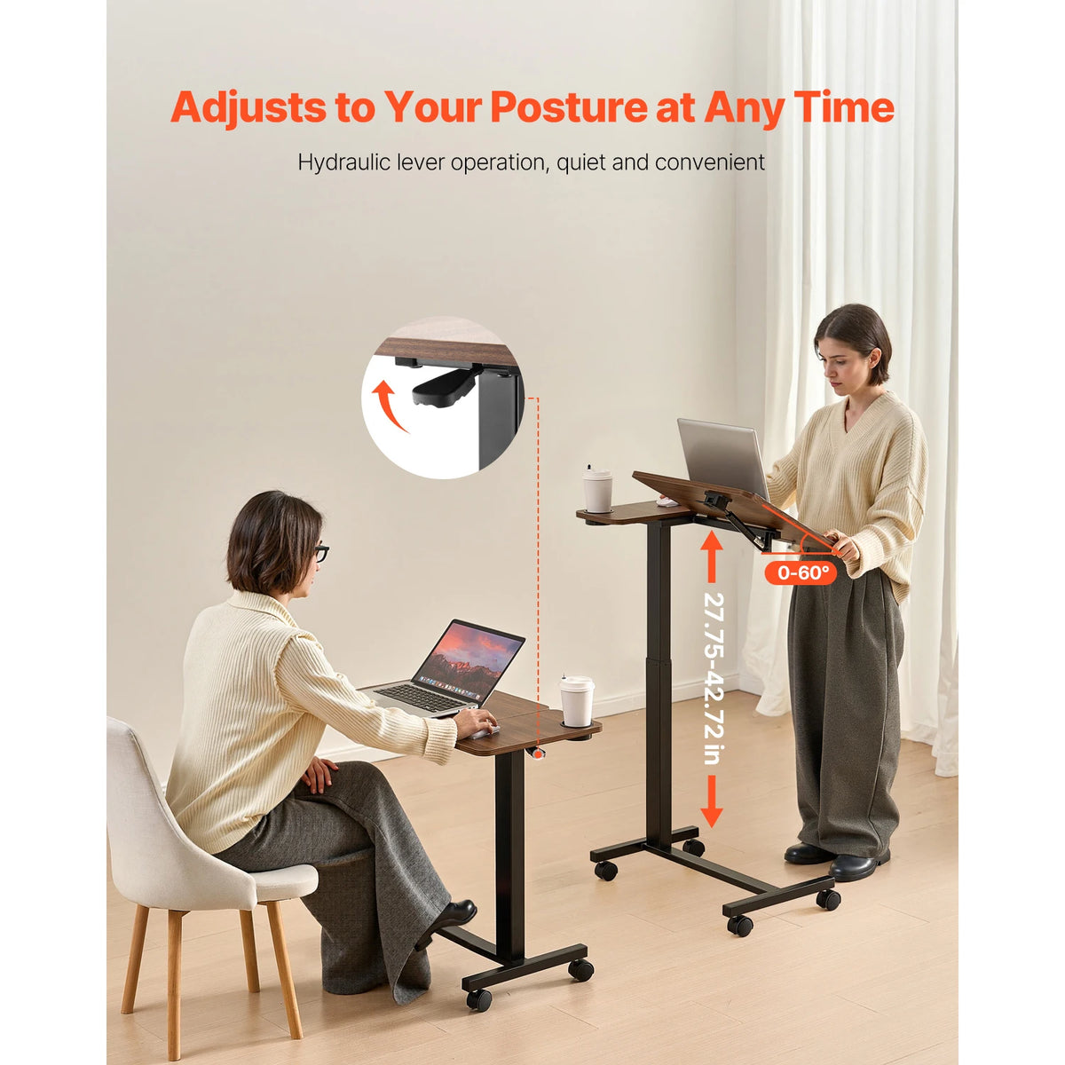 SucceBuy Adjustable Height Overbed Table With Mobile Swivel Casters